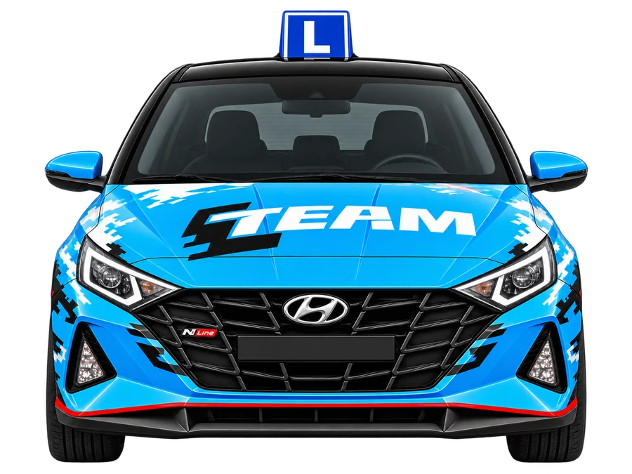 Niebieski Hyundai L Team z przodu